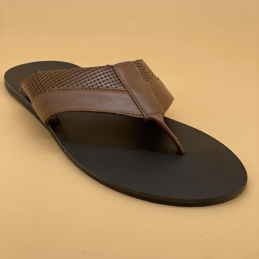 Linea Uomo Danton Leather Flip-Flops / Sandals Men's Size Large Brown Black